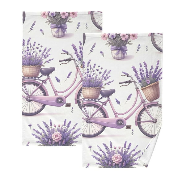 Bikes Lavender Flowers Hand Towel Bath Towels Face Towels Cotton Absorbent for Home Hotel Spa Swimming Yoga Sports Decorative Towel Set of 2