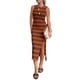 thumbnail image 1 of Vestido PRETTYGARDEN Midi Sin Mangas a Rayas con Abertura Marrón Talla L, 1 of 5