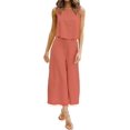 thumbnail image 2 of Roylamp Women's Summer 2 Piece Outfits Round Neck Crop Basic Top Cropped Wide Leg Pants Set Jumpsuits_Special Gift, 2 of 5