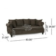 thumbnail image 3 of Noble House Viewland Fabric Pillowback 3 Seater Sofa with Nailhead Trim, Brown and Dark Brown, 3 of 7