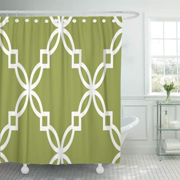 Cynlon Moroccan Avocado Green White Large Fancy Quatrefoil Lattice Cynlon Moroccan Avocado Green White