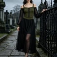 thumbnail image 4 of Plus Size Halloween Dress for Women Cold Shoulder Lace Up Long Sleeve Mesh Gown Costume Party, 4 of 8