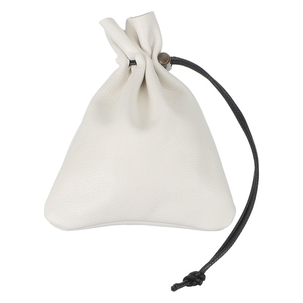 Uxcell 1 Pcs Bolsa de Cuerda, Monedero de Cuero, Billetera para Mujeres, Bolsa de Cuero para Hombres, Para Joyería, Llaves, Almacenamiento de Monedas (Blanco)