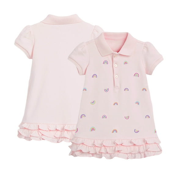 Esaierr Kids Baby Girls Toddler Short Sleeve Dresses Toddler Summer Knitted Dress Comfortable Breathable Lapel Cute Print Pullover Ruffled Dress,Sizes 2-8T