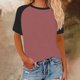 thumbnail image 1 of mfyjkho Tops Elegantes Para Mujer, Suéter De Cuello Redondo Y Manga Corta Con Estampado En Contraste Para Mujer. Tops Para Hacer Ejercicio S, 1 of 5