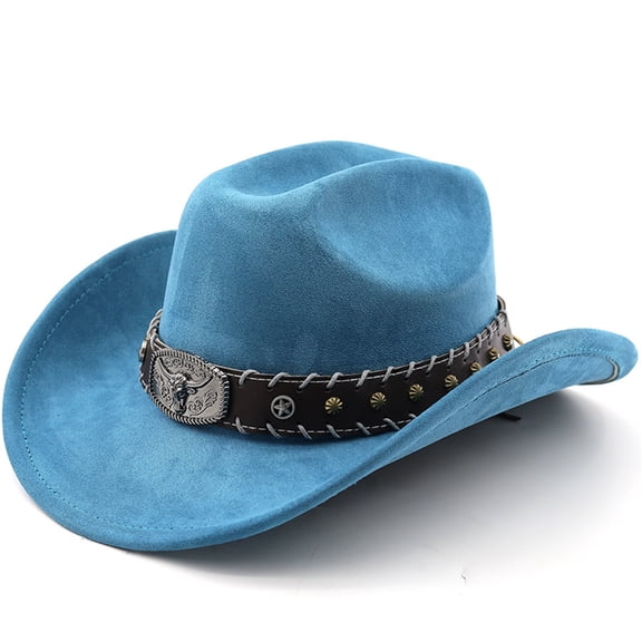 Western Cowboy Hat for Men Women Classic Roll Up Fedora Hat with Buckle Belt