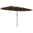 thumbnail image 2 of Outsunny Double-Sided Sun Umbrella, Outdoor Garden Parasol, Patio Sun Shade with LED Solar Light, Coffee, 2 of 9