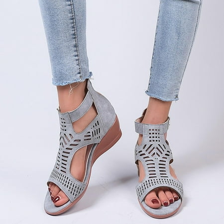 

Hvyesh Wedge Sandals for Women Casual Summer Cut-out Casual Slippers Wedge Heel Shoes Buckle Comfortable Sandals Size 9.5