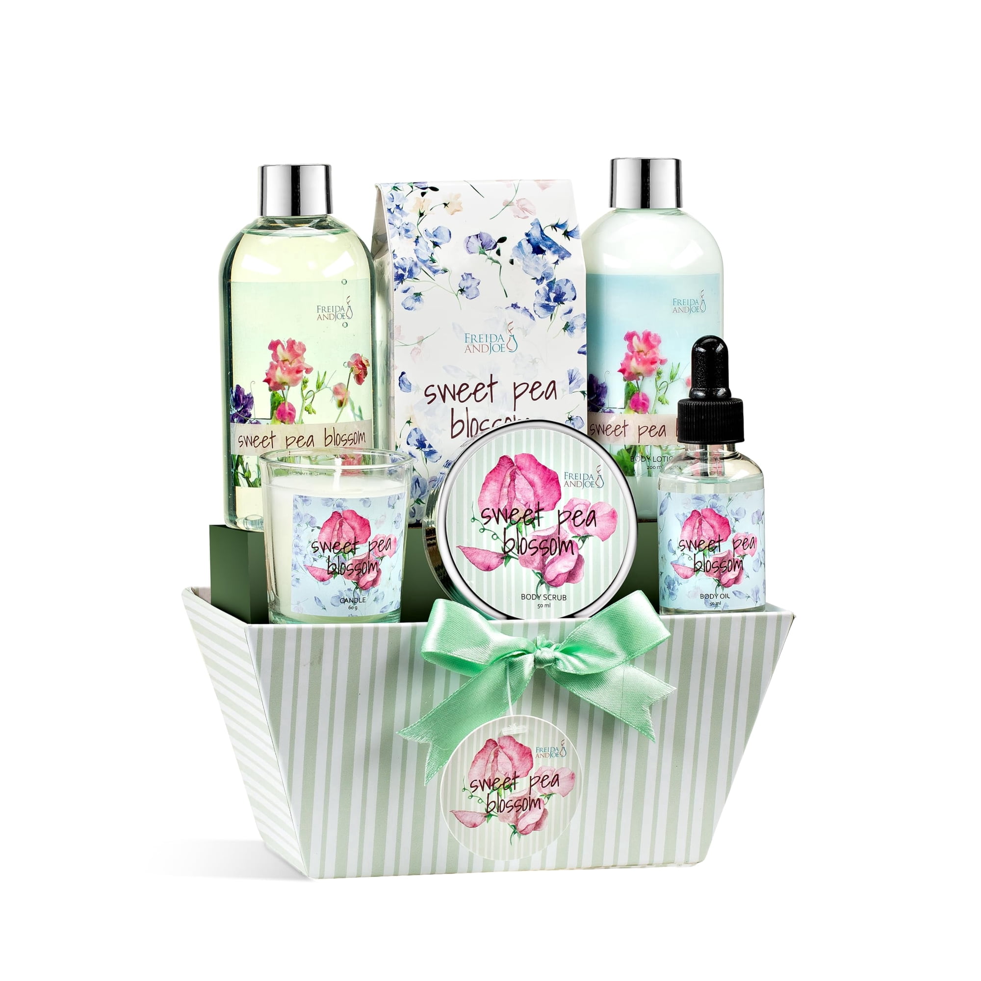 Sweet Floral Blossom Spa Gift Basket for Women, Mother’s Day Bath & Body Gift Set with Shower Gel, Body Lotion, Body Oil, Bath Salts & Candle, Self Care Gift