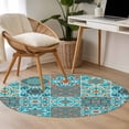 thumbnail image 4 of Retro Middle Century Round Area Rug 4Ft Washable Circle Rugs for Bedroom Dining Room, Rustic Bohemia Style Aztec Blue Non-Slip Carpet Floor Mats Indoor Outdoor Carpet Runner Aesthetic Home Decor, 4 of 8