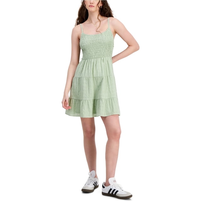 Hippie Rose Womens Smocked Tiered Mini Dress, medgreen, Juniors, XL