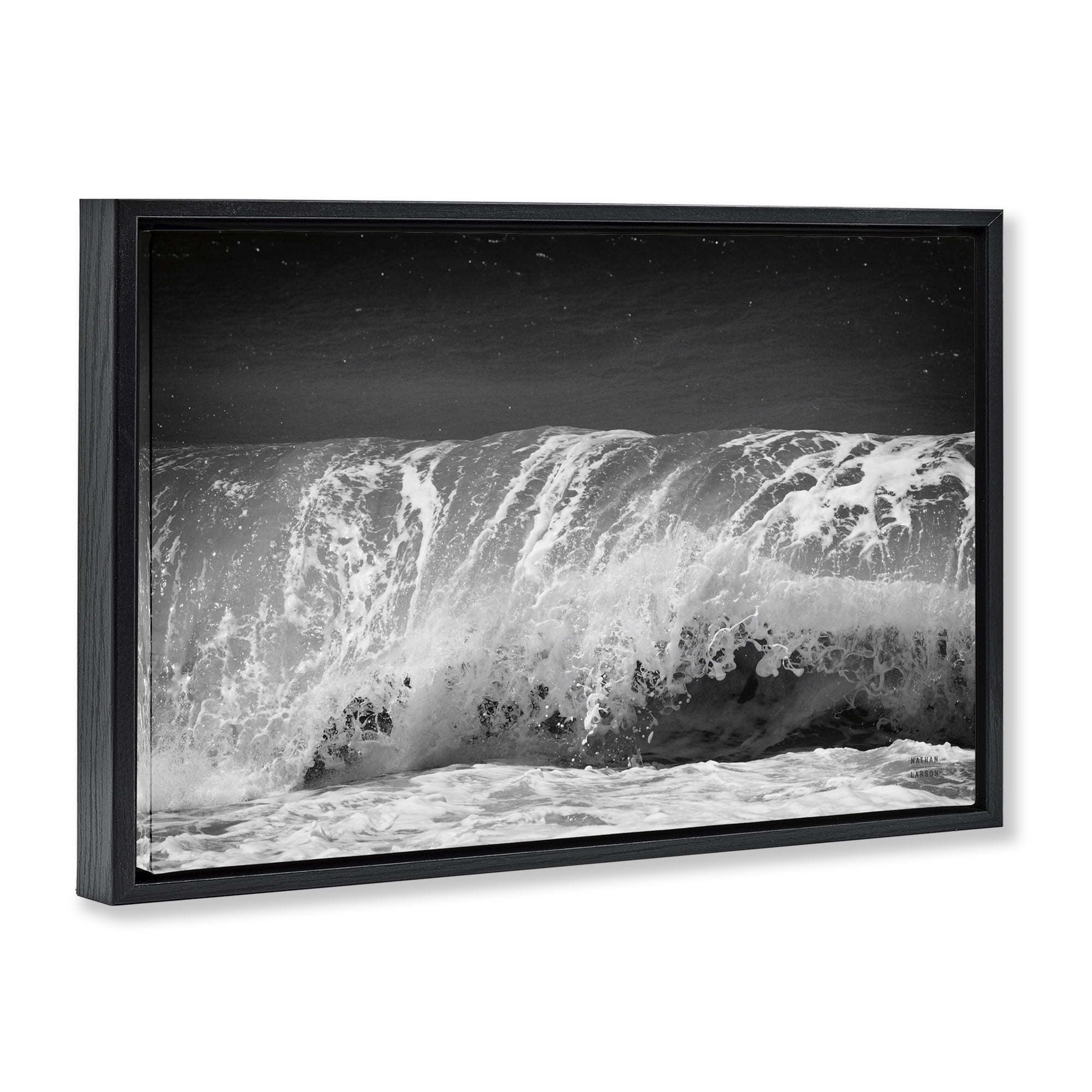 Stupell Industries Rolling Waves Night Sky Landscape Photography Black Floater Framed Canvas Art Print Wall Art, 25 x 17