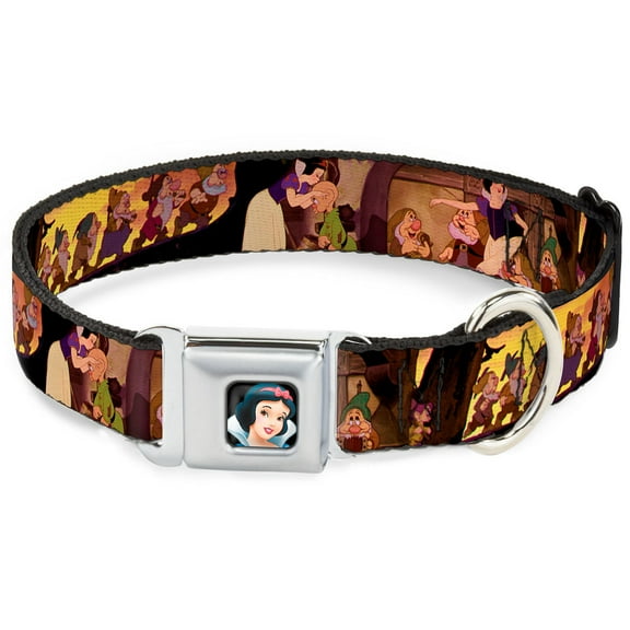 Disney Pet Collar, Dog Collar Metal Seatbelt Buckle, Snow White the Seven Dwarfs Scenes, 20 to 31 Inches 1.5 Inch Wide