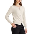 thumbnail image 4 of Suéter ligero de mujer Inspire Chic, con cuello redondo, botones, manga larga, cardigan, color beige, 4 of 6