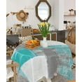 thumbnail image 3 of Square/Round Table Cloths 42x42inch, Teal Gray Geometric Party Tablecloth Cotton Linens Table Covers for Kitchen Dinning Wedding Decoration, Stain/Wrinkle Resistant, Abstract Texture, 3 of 5