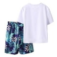 thumbnail image 5 of Curenmufel Youth Boys Swim Set Neon Rash Guard Swimsuits Short Sleeve and Swim Trunk 2 Piece Quick Dry Bathing Suits Sets Sunsuit 12-16 Years (White,Size 13 Years), 5 of 6