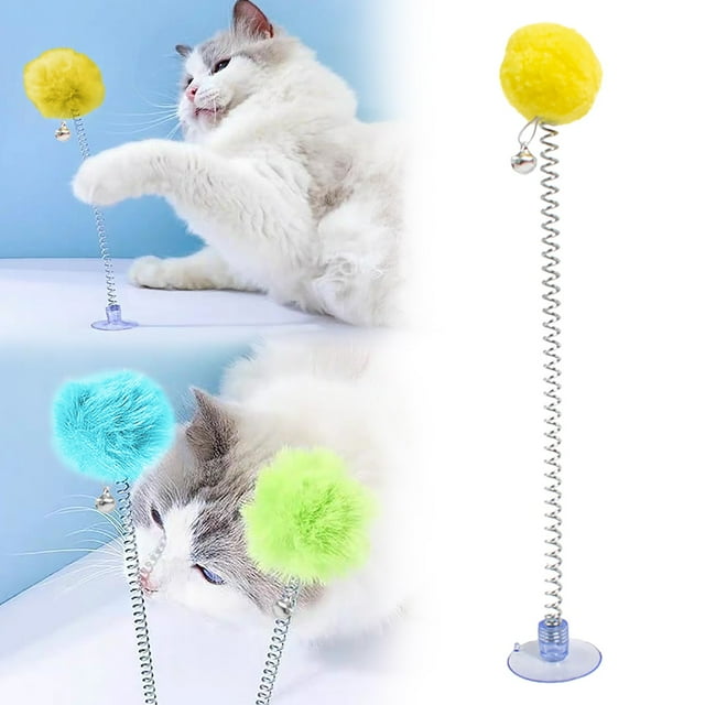 IMENGL Spring Cat Tease Plush Sucker Bottom Bar Toy Cat Stick With Hour Entertaining Indoor Cat Flexible Game Options In Different Settings Spring- Funny Stick: With a spring- design, this cat to
