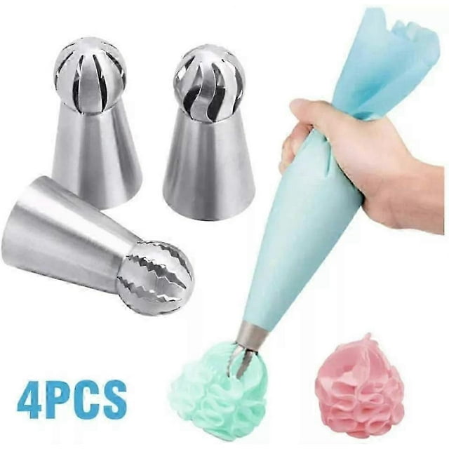 Cake Decorating Set Glass Decoration Russian Piping Nozzles Bag, 4 Pieces, Large