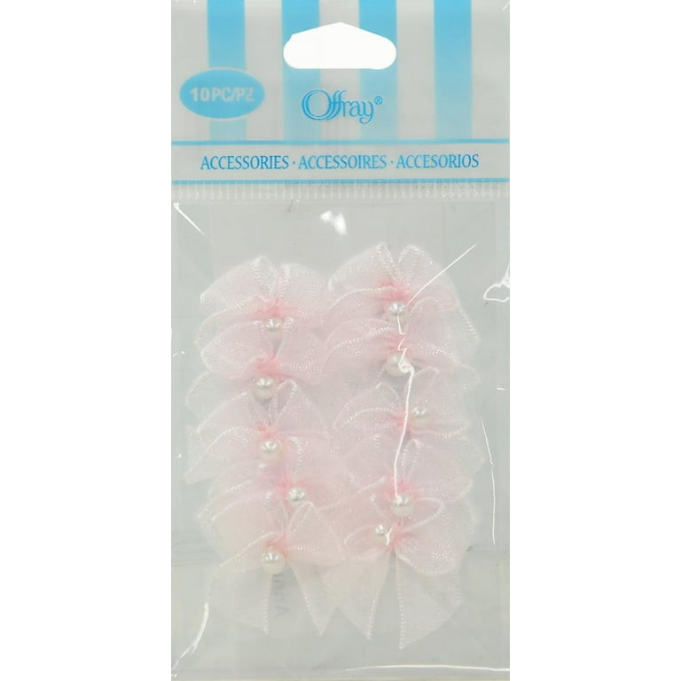 Offray Ribbon Accents Light Pink Bows with Pearls 40pcs