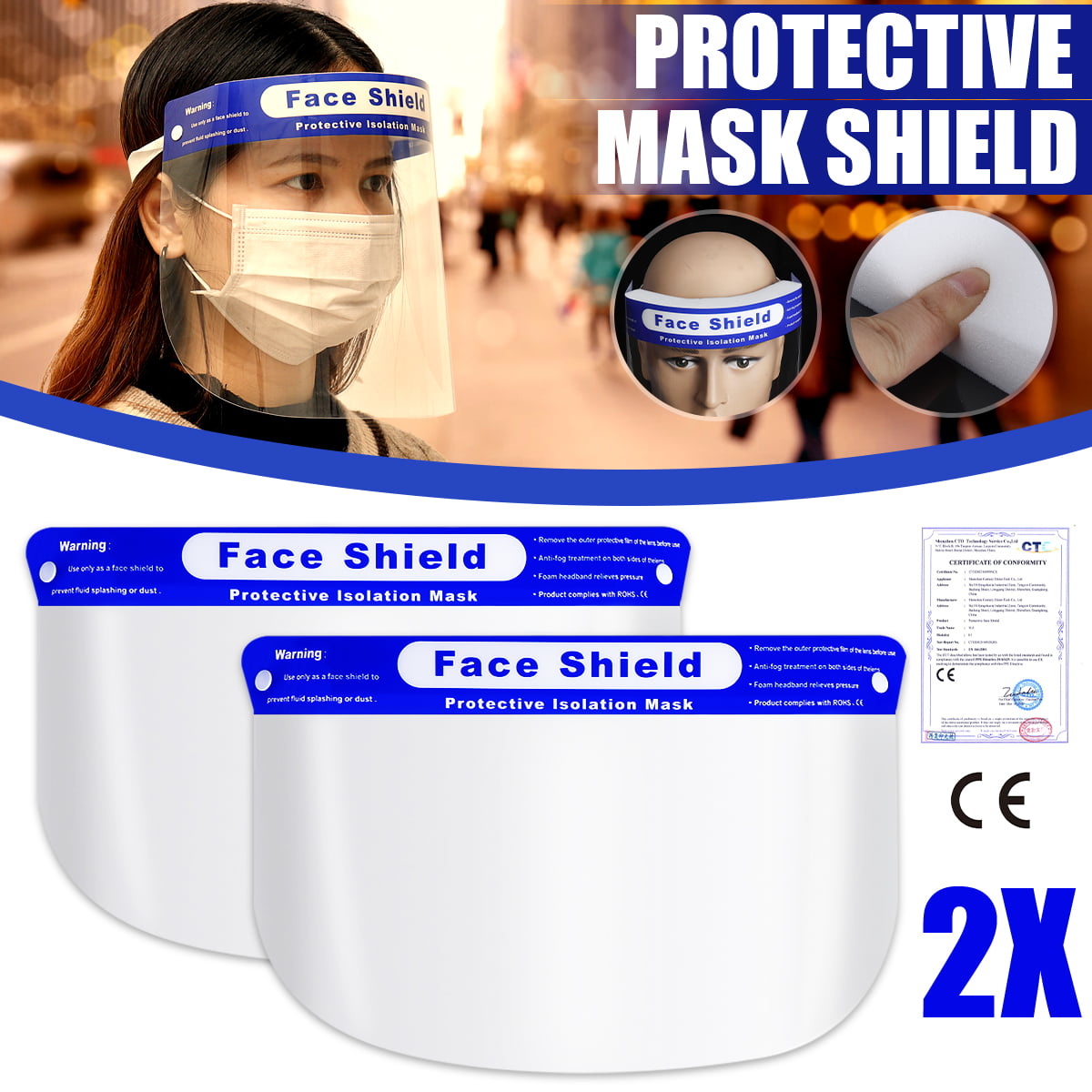 2 Protective Safety Full Face Shield Clear Visor Anti Fog splash proof USA 