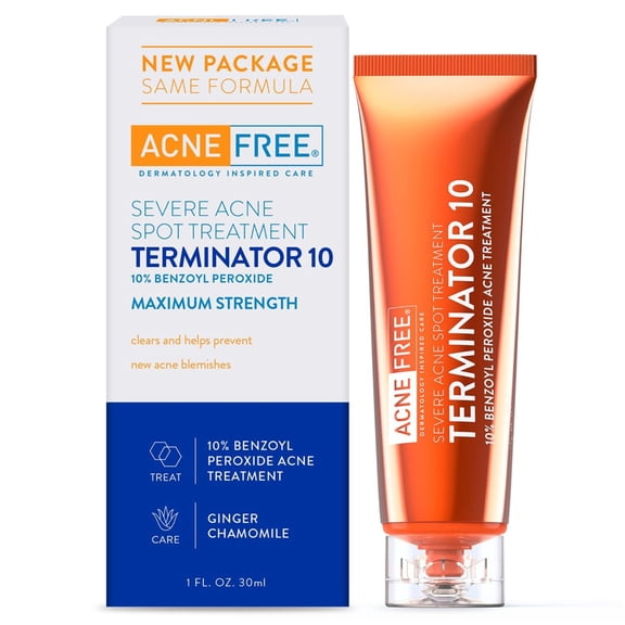 AcneFree Terminator 10 Acne Spot Treatment Cream with 10% Benzoyl Peroxide, 1 fl oz