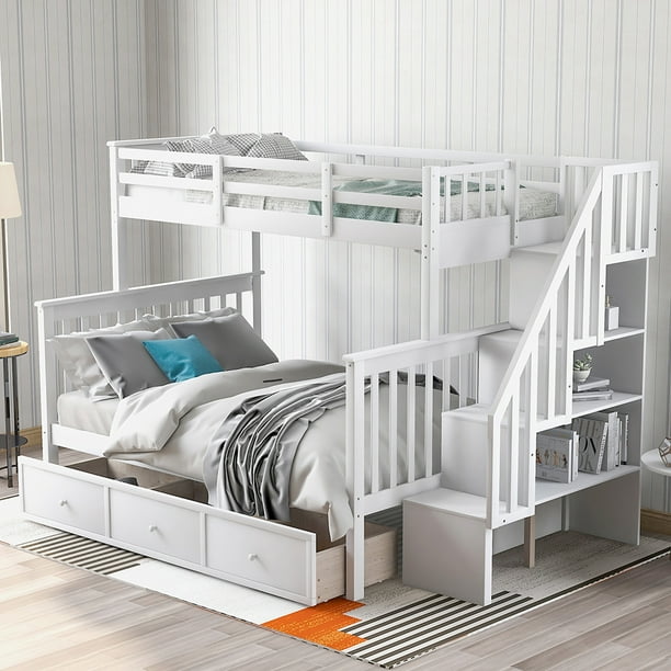 Stairway Twin Over Full Bunk Bed With, Dorm Room Bunk Bed Rails