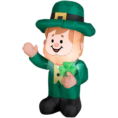 Gemmy Airblown Inflatable St. Patrick's Day Leprechaun, 3.5 ft Tall, Green - 42.13x20.08x24.41