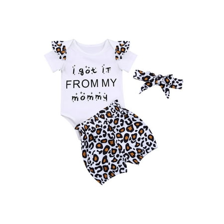 

Owl s-Yard Baby Girls Clothes Set Ruffle Flying Short Sleeve Romper Leopard Short Pant Print Top Summer Bodysuit 3PCS Outfit Set CQh