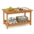 thumbnail image 1 of Patiojoy Table Basse en Bois d'Acacia Table Basse en Bois à 2 Niveaux avec Plateau à Lattes et Tablette de Rangement, 1 of 9