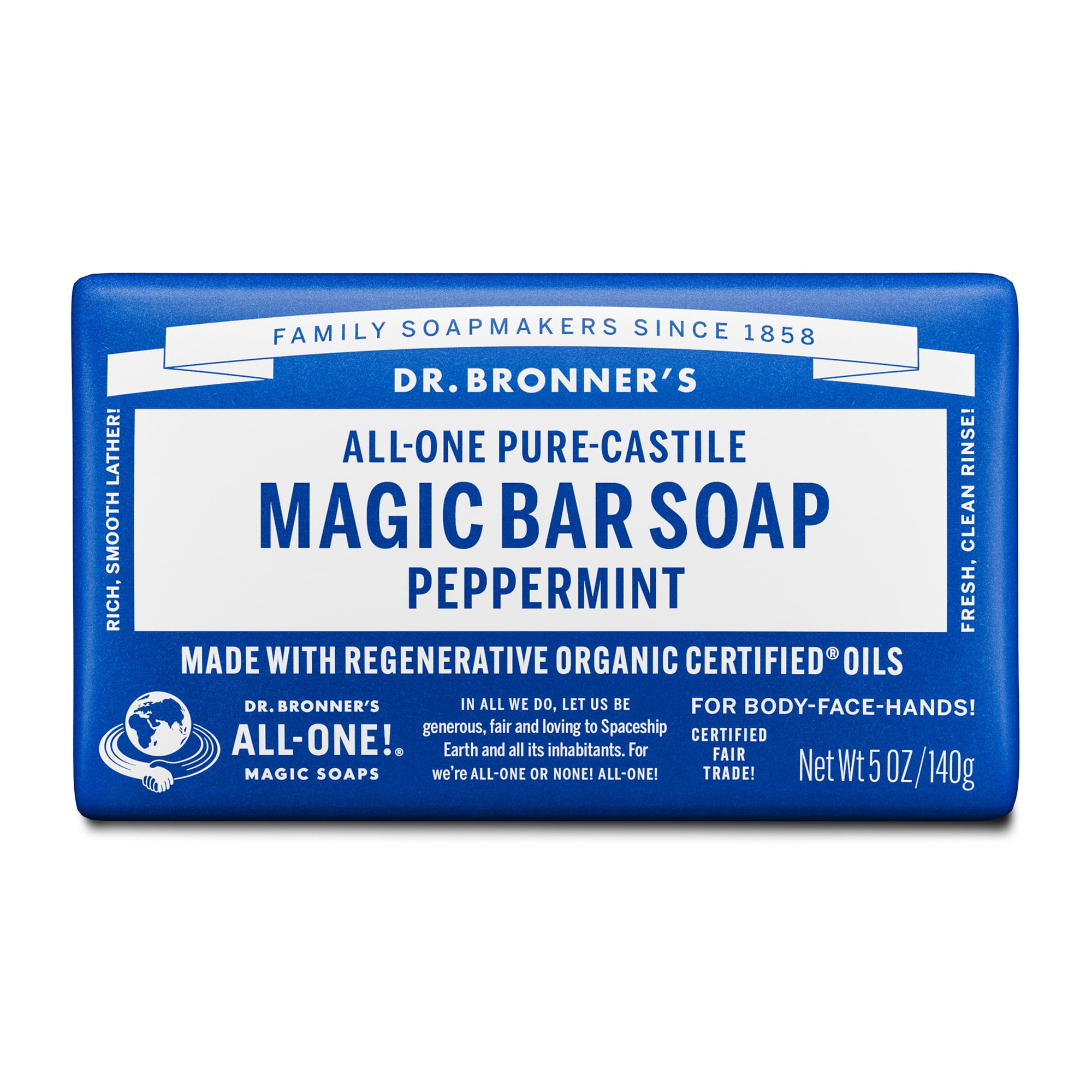 (6 pack) Dr. Bronner's Magic Soap Pure-Castile Bar, Organic Coconut Oil, Peppermint, 5 oz