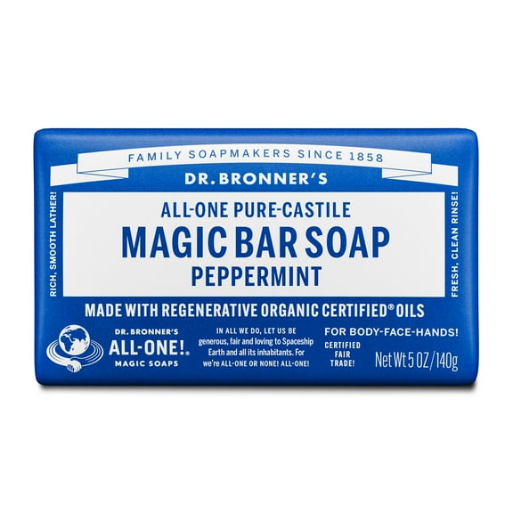 Dr. Bronner's Magic Soap Pure-Castile Bar, Organic Coconut Oil, Peppermint, 5 oz