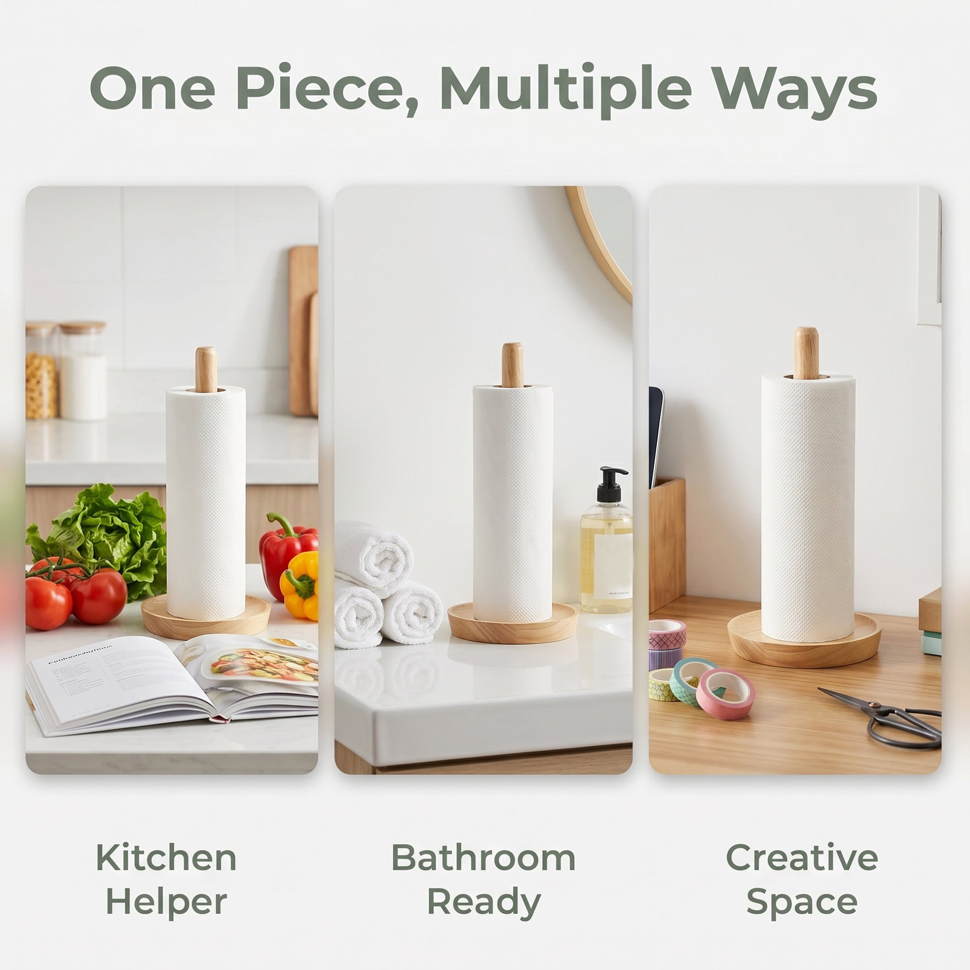 Unique Bargains Paper Towel Holder Countertop Non-Slip Base Wood Light brown 12x5.9inch