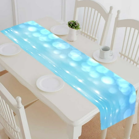 

PKQWTM Bokeh Light Shimmering Blur Spot Lights Blue Cotton and Linen Table Runner Kitchen Dining Room Supplies Size 14x72 Inch