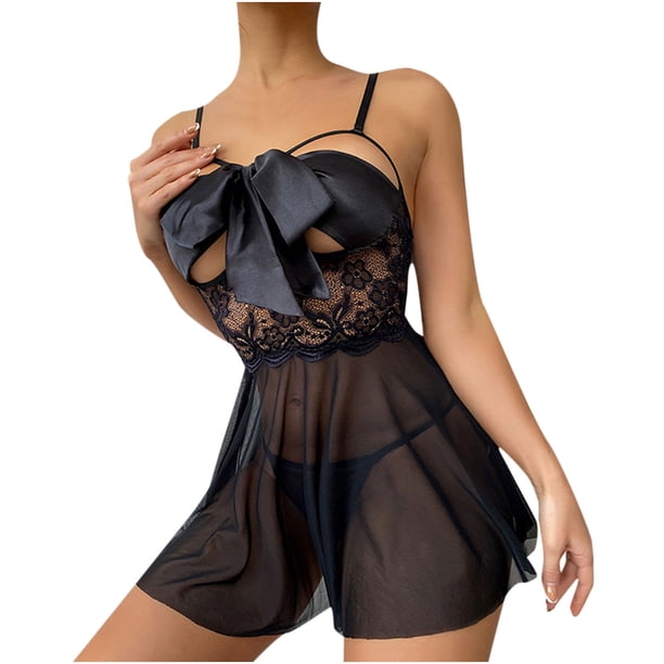 Camisón de malla sexy de encaje para mujer Ropa interior de estilo femenino con tirantes Fridja nalpqowj12521