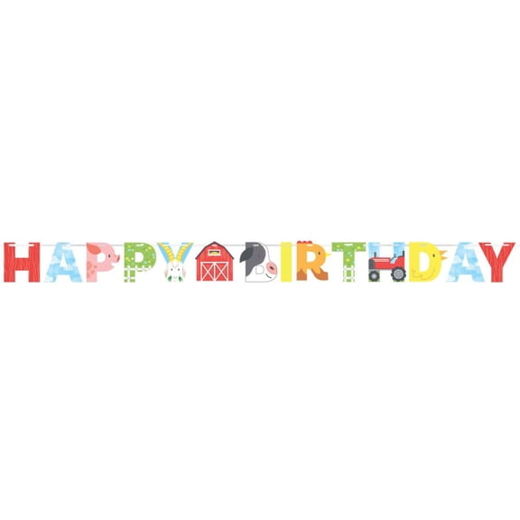 Farm Animals Happy Birthday Shaped 8.5-Foot Letter Banner