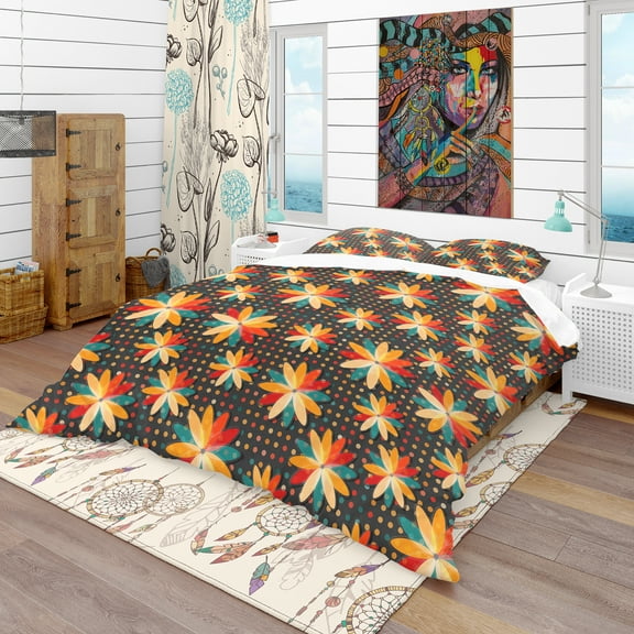 Designart 'Multicolor Boho Flowers' Bohemian Duvet Cover Set