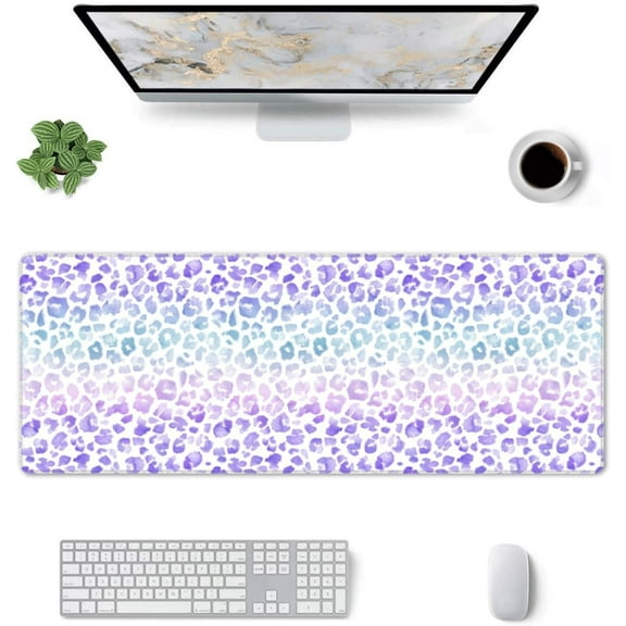 Purple Leopard Print -Mouse Pad, Big Desk Mat, Extended Gaming Mouse Pad, Mouse Mat with Non-Slip Rubber Base & Stitched, 31.5 X 11.8 in Large Desk Pad for Keyboard, Mouse, Home and Office