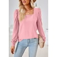 thumbnail image 3 of Square Neck Pleated Shoulder Long Sleeve Textured Blouse for Women Pink 2X-Large, 3 of 5