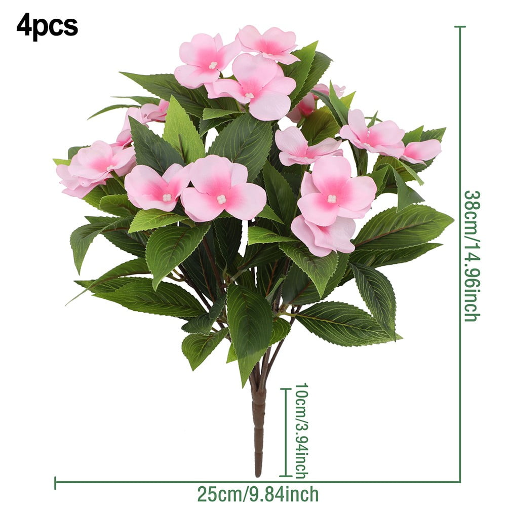 Vibrant 4 Pcs Artificial Impatiens Flowers For Year-Round Outdoor Decor!