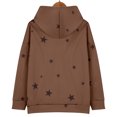 thumbnail image 4 of Women's Star Print Drawstring Hooded Sweatshirt with Pocket, Lightweight Oversized Long Sleeve Pullover Top, Casual Streetwear Fall Winter Comfort Wear, Aesthetic Soft Fleece Loungewear Khaki XXL, 4 of 8