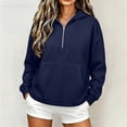 thumbnail image 2 of VEKDONE Womens Hoodies Half Zip Up Thin Fleece Pullover Sweatshirt Oversized Long Sleeve Hooded Sweatshirts Fashion Loose Fit Pullover with Kangaroo Pocket Dark Blue L, 2 of 6