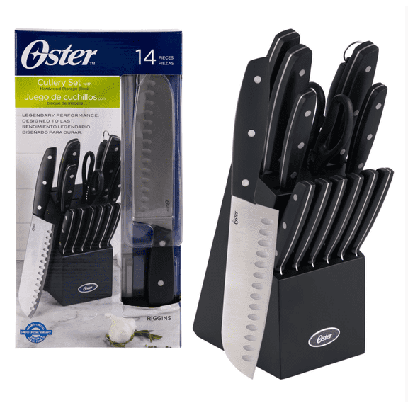 Oster Riggins 14 Piece Stainless Steel Cutlery Set w Hardwood Storage Block in