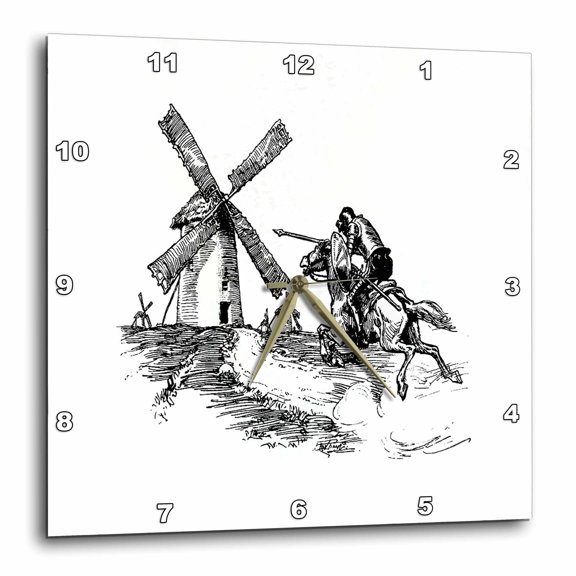 3drose, Don Quixote Fighting Windmills, 15x15 Wall Clock