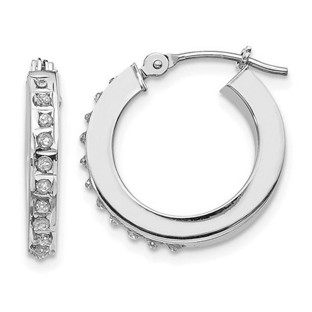 Accent Diamond Hinged Hoop Earrings in 14K White Gold 2 3 Inch