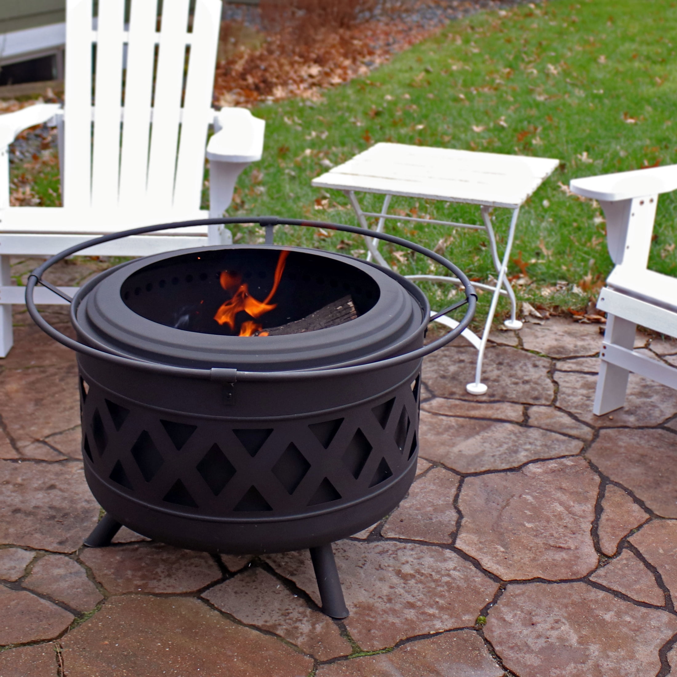 Sunnydaze 30" Round Wood-Burning Black Finish Steel Crossweave Smokeless Fire Pit
