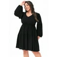thumbnail image 4 of Women's Plus Size V Neck Dress Solid Color Tunic Loose Swing Shift Dresses, Black, 3X-Large, 4 of 5