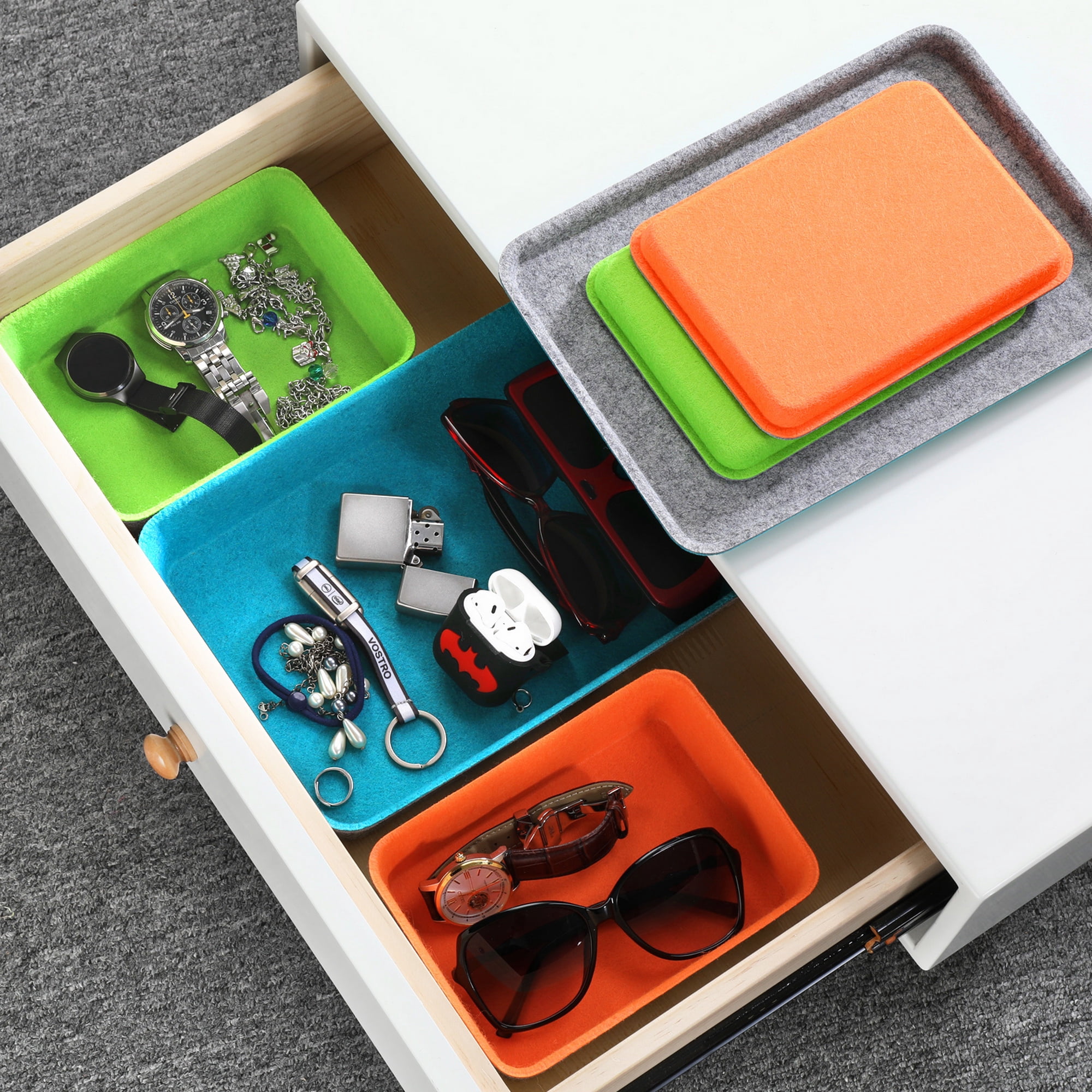 Welaxy Lidded drawer organizer bins home office work desktop storage box with lid for junk makeup stationery organizing 3-pack