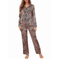 thumbnail image 2 of Women Silk Outfits Button Down Satin Pj Set Soft Long Sleeve 2 Piece Sleepwear Loungewear Brown L, 2 of 9