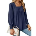 thumbnail image 4 of STARVNC Women Square Neck Puff Long Sleeve Pleated Smocked Cuffs Tunic Top, 4 of 7