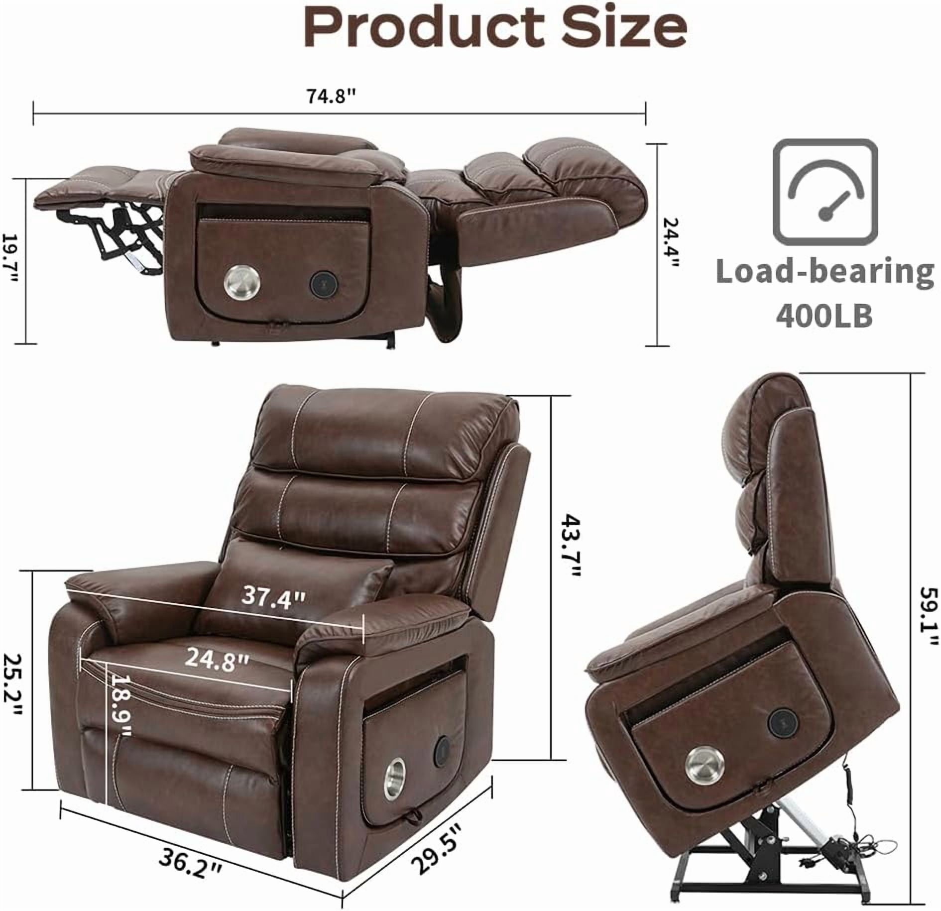 LITVZ Large Lift Chairs Recliner for Elderly, Infinite Position Dual Motor Power Lay Flat, Stand Up Recliner Lift Chair with Massage and Heat, Lumbar Pillow, Wireless Charging & Cup Holder